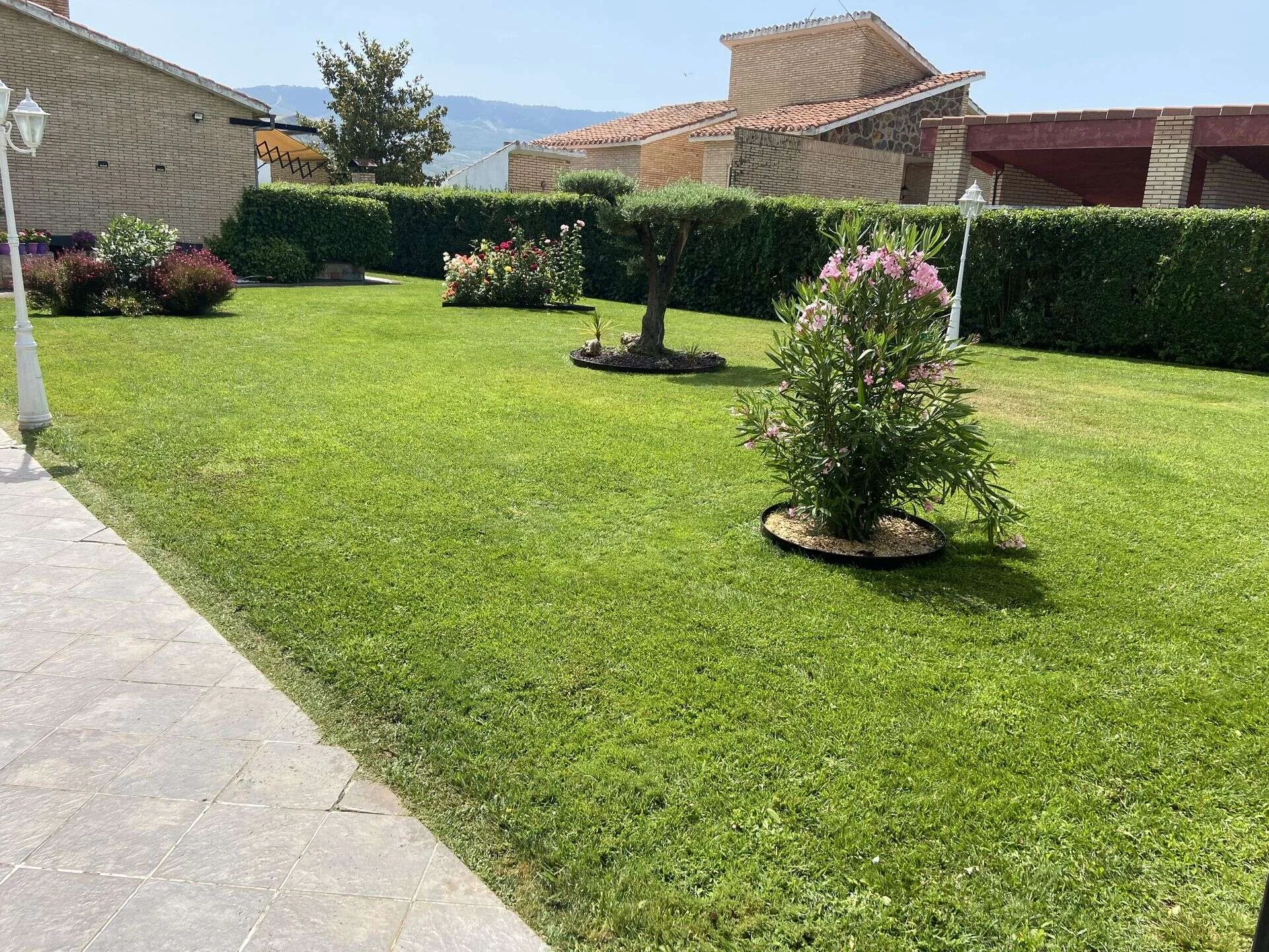Mantenimiento de jardín junto a una piscina