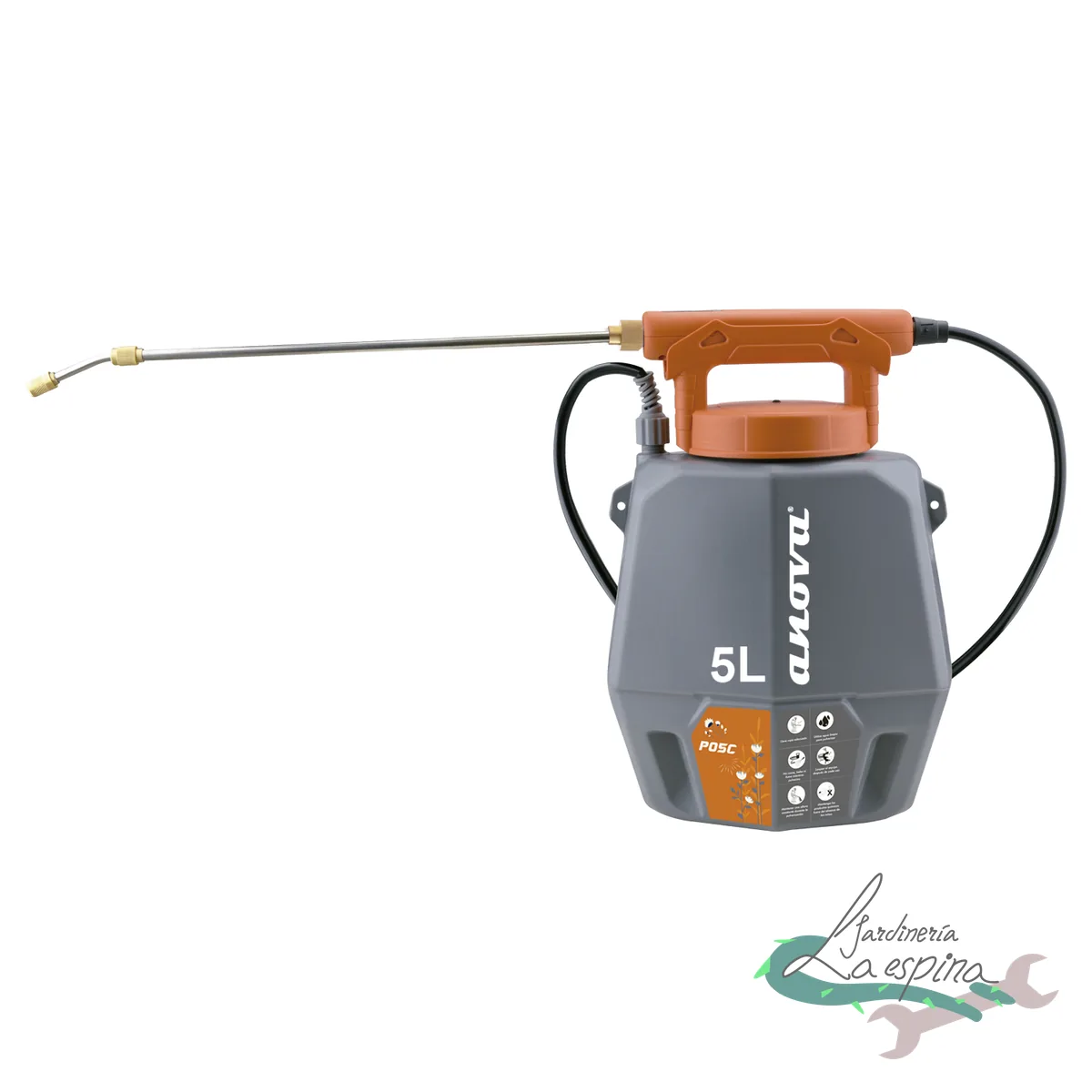 Pulverizador de batería ANOVA P05C de 5 litros con lanza, mango con pantalla LED y correa