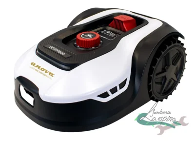 Robot cortacésped ANOVA Bricogarden BGRM600 Covas sobre el césped junto a su base de carga